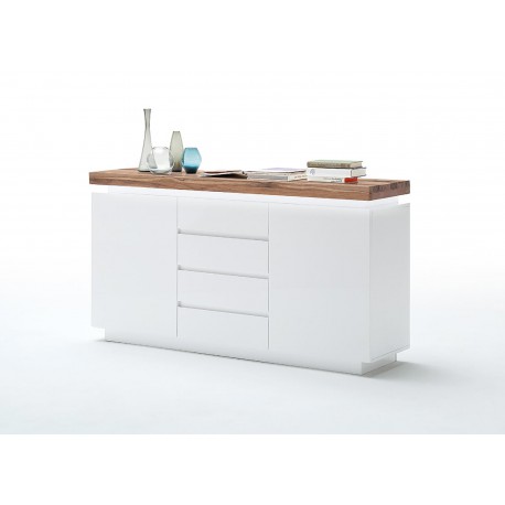 Buffet design laqué blanc mat et chêne 150 cm