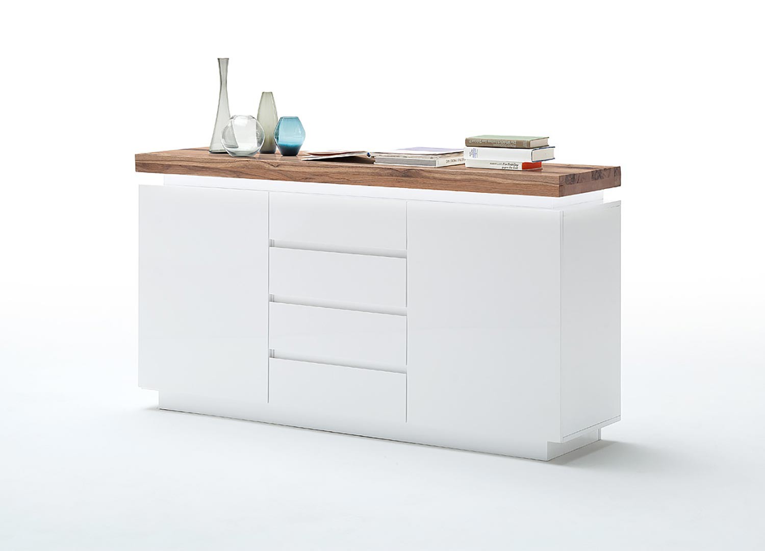 Buffet design laqué blanc mat et chêne 150 cm