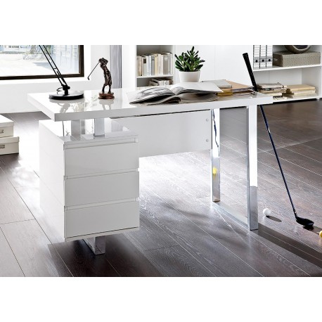 Bureau blanc laqué brillant 3 tiroirs