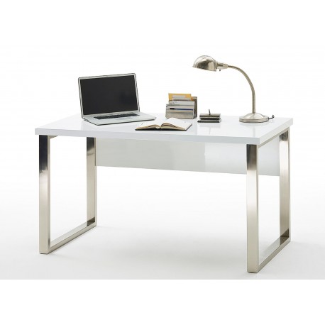 Bureau blanc laqué et pied chromé