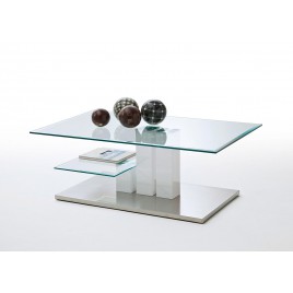 Table basse verre clair et blanc brillant