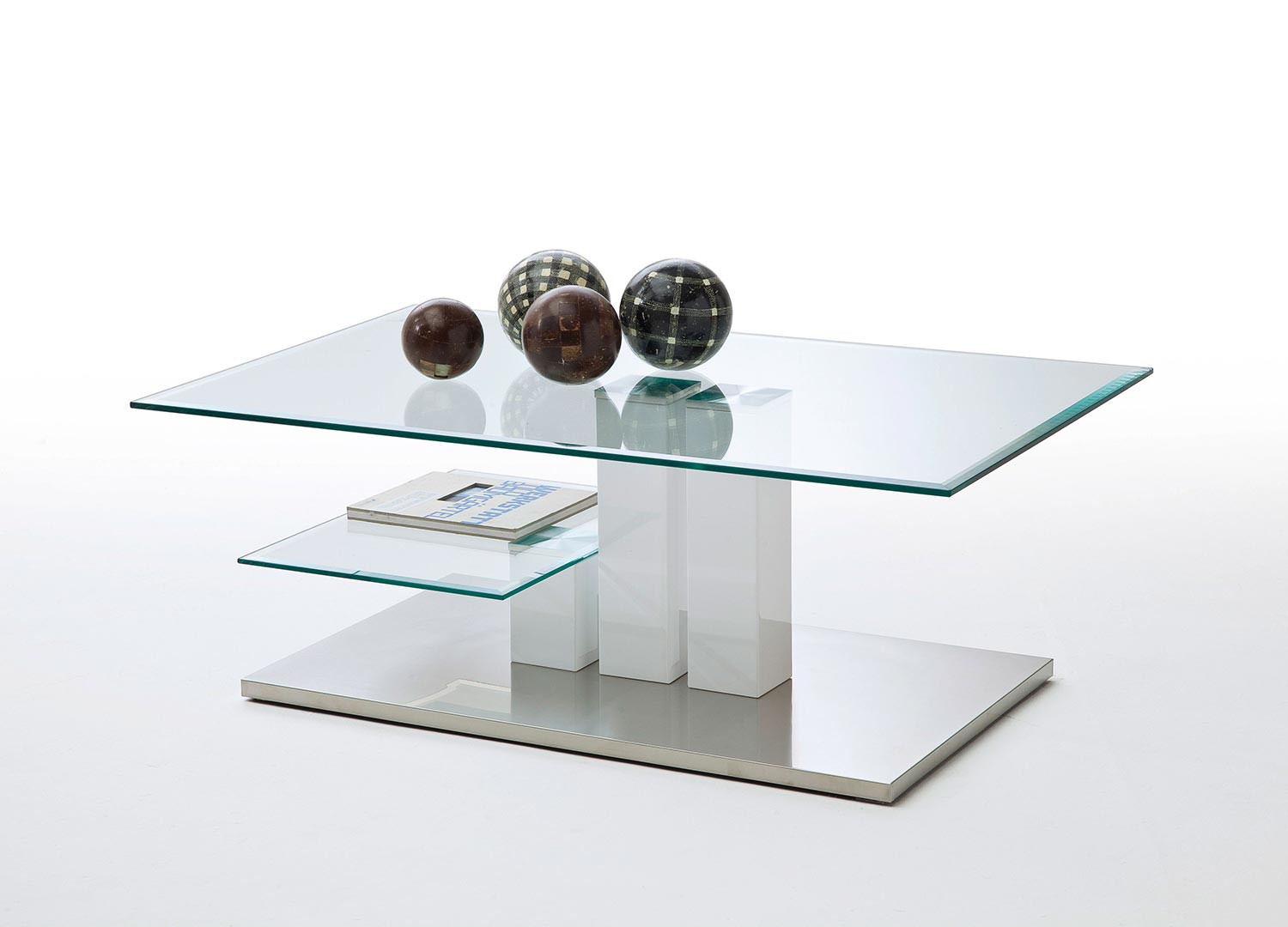 Table basse verre clair et blanc brillant