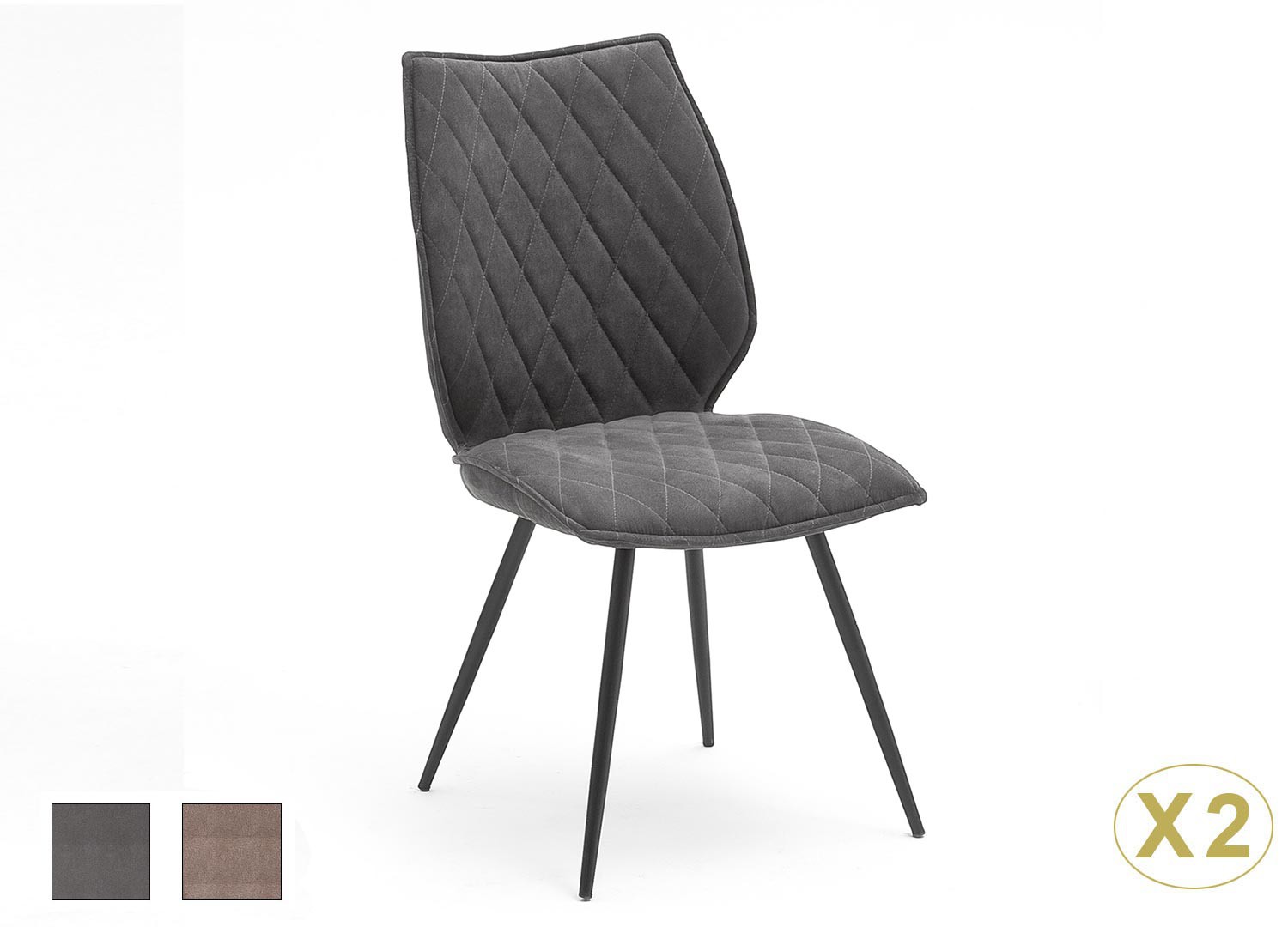 Lot de 2 chaises tissu matelassé style industriel