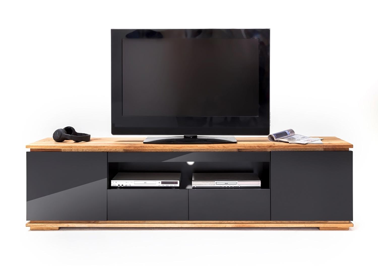 Meuble TV noir laqué design 2 m
