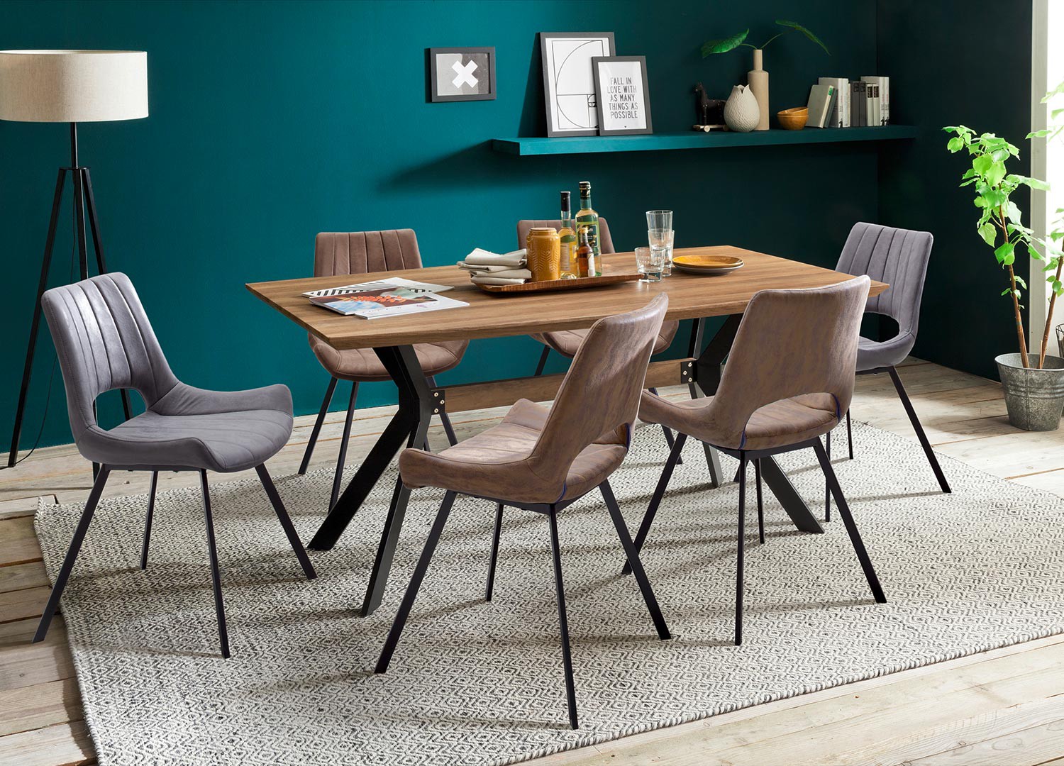 Table repas chêne sauvage plateau forme bateau