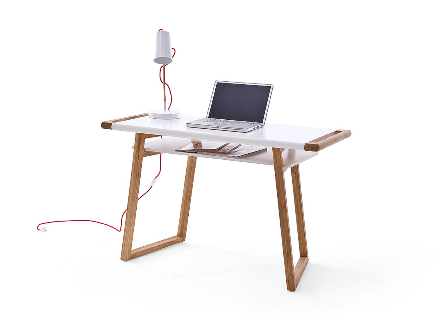 Bureau laqué blanc mat et pieds chêne massif