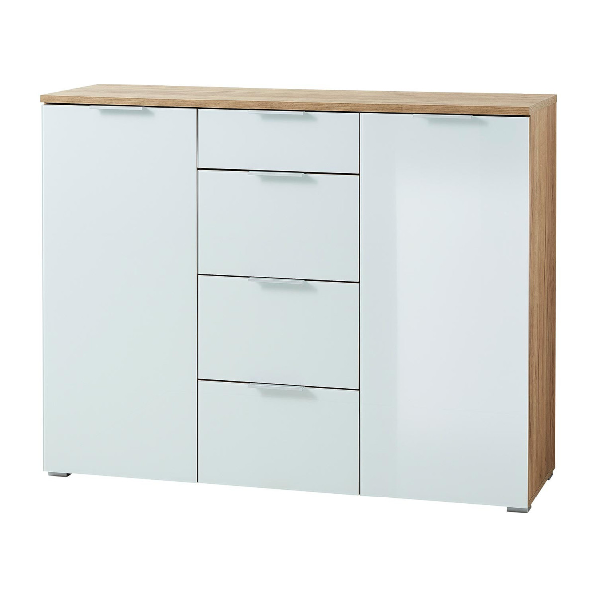 Meuble buffet bois et blanc façade en verre 135 cm