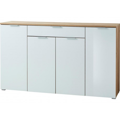 Meuble buffet moderne bois et blanc façade en verre 180 cm
