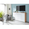 Meuble buffet moderne bois et blanc façade en verre 180 cm