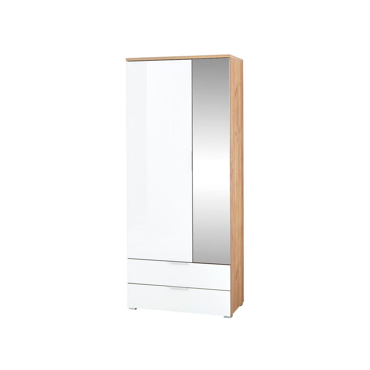 Armoire rangement entrée bois et verre blanc avec miroir