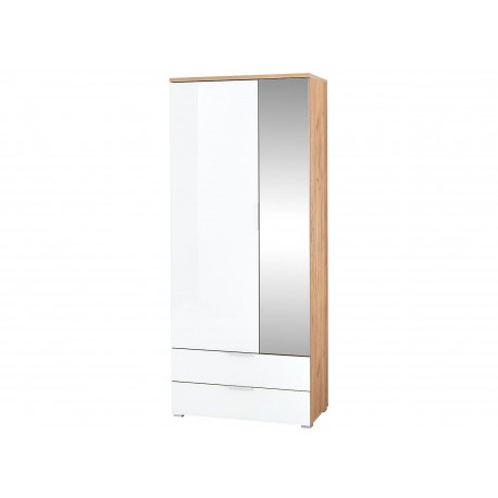 Armoire rangement entrée bois et verre blanc