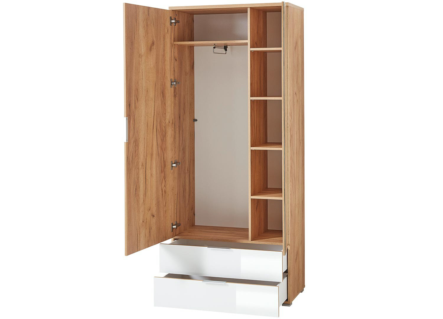 Armoire rangement entrée bois et verre blanc avec miroir - Cbc-Meubles