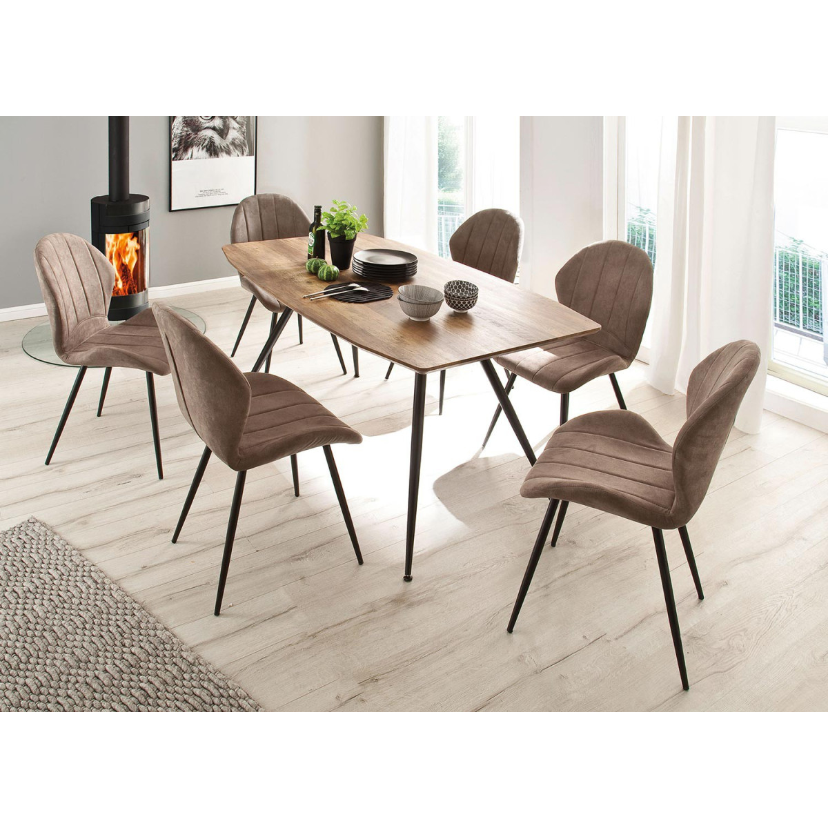 Table à manger chêne sauvage plateau forme bateau