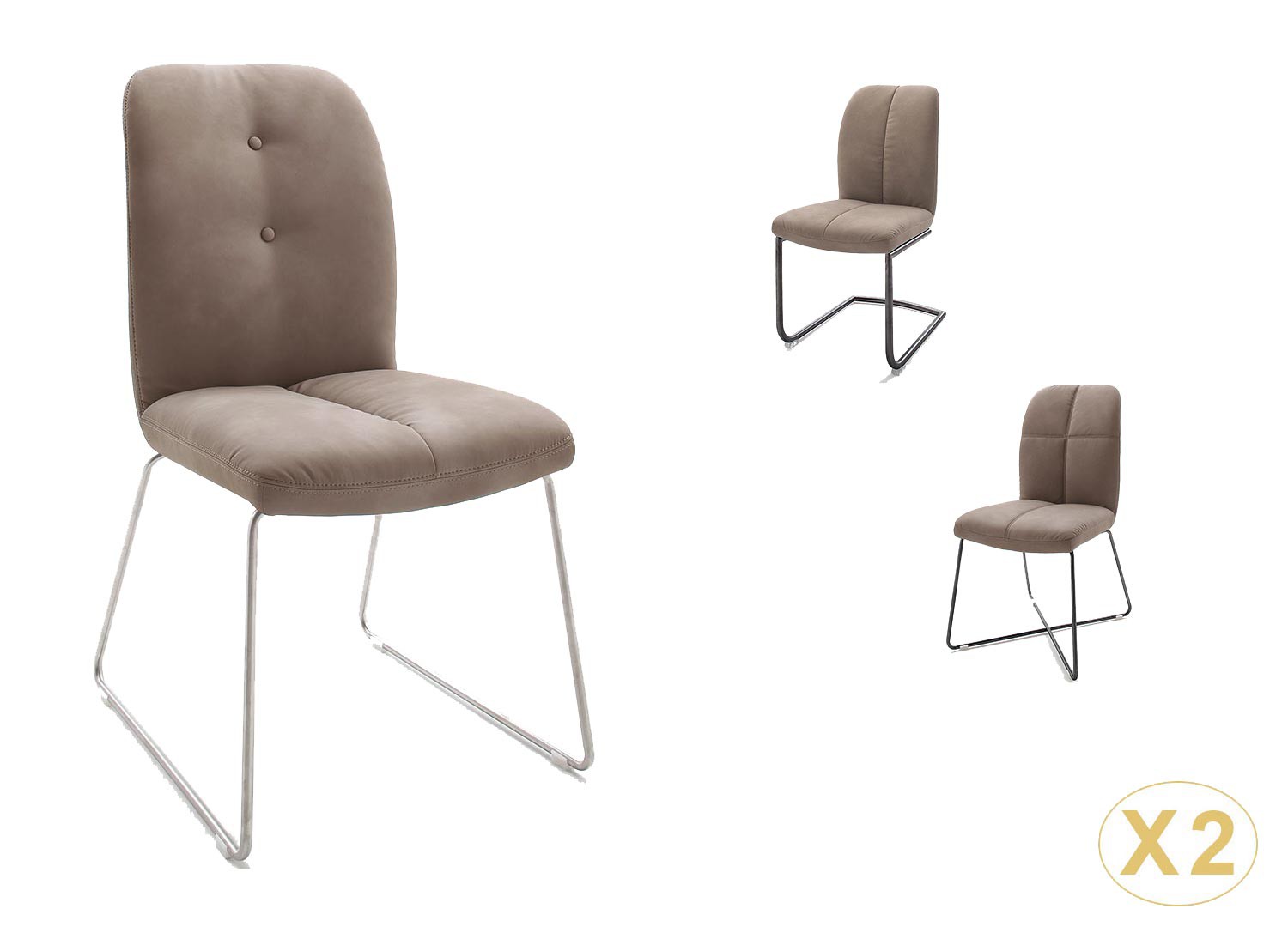 Chaise rembourrée marron cuir synthétique avec piétement métal