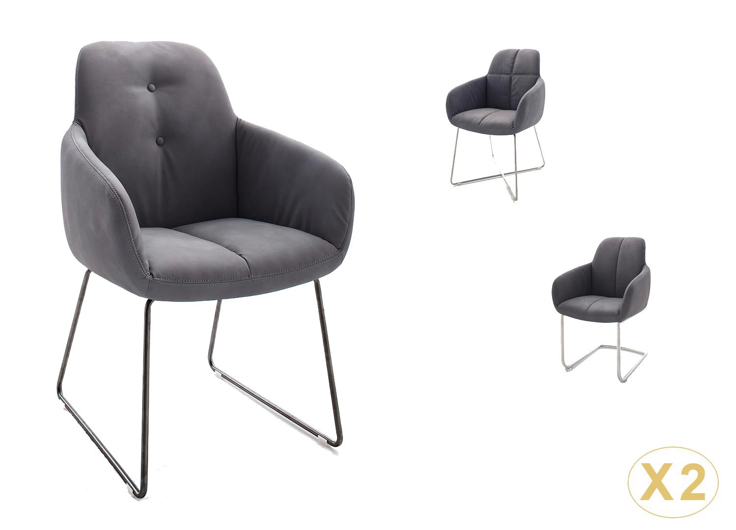 Chaise avec accoudoir grise et pieds métal