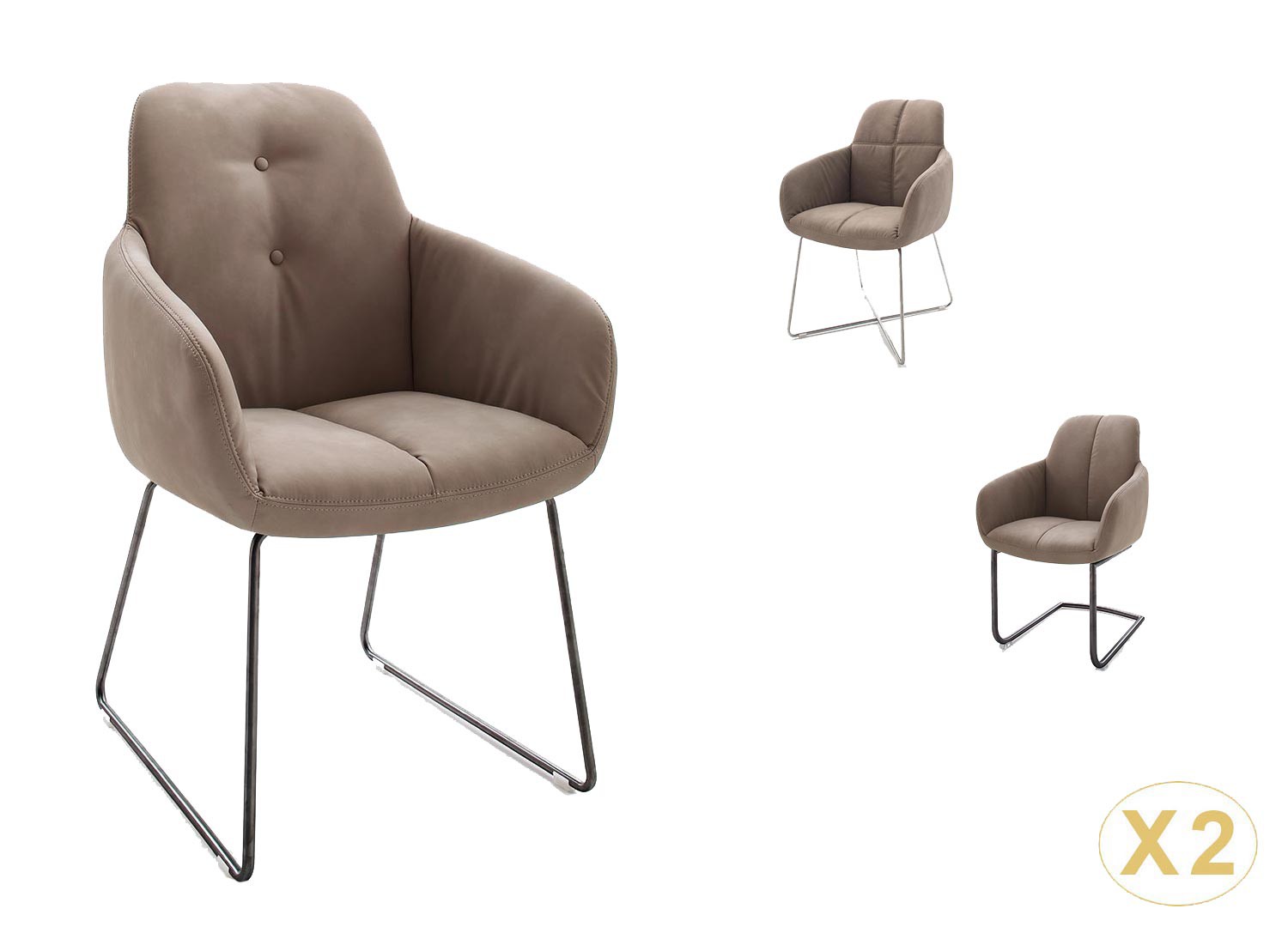 Chaise avec accoudoir marron et pieds métal