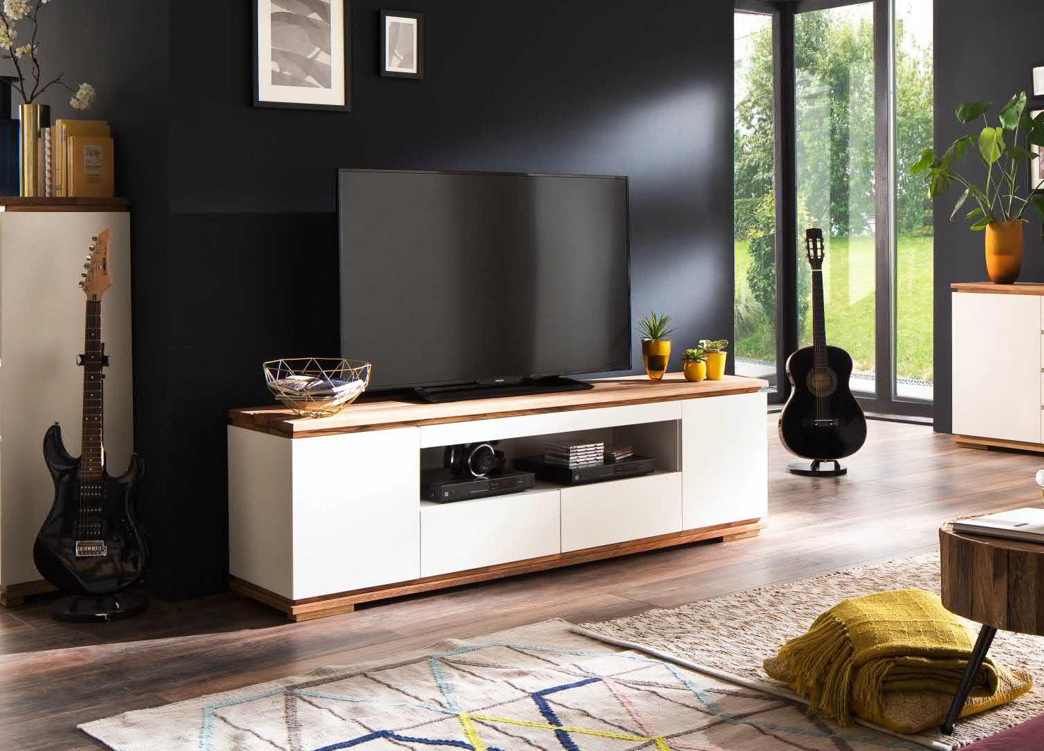 Meuble TV blanc laqué mat design 2 m