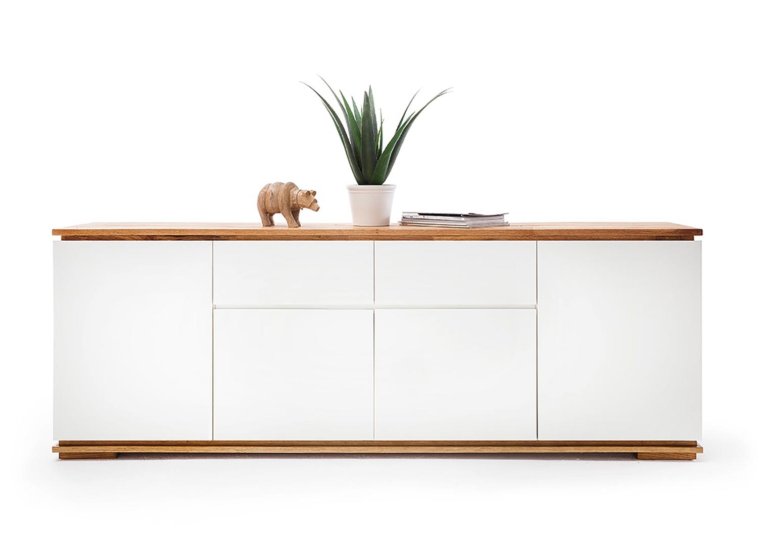 Meuble buffet blanc et chêne massif 4 portes et 2 tiroirs