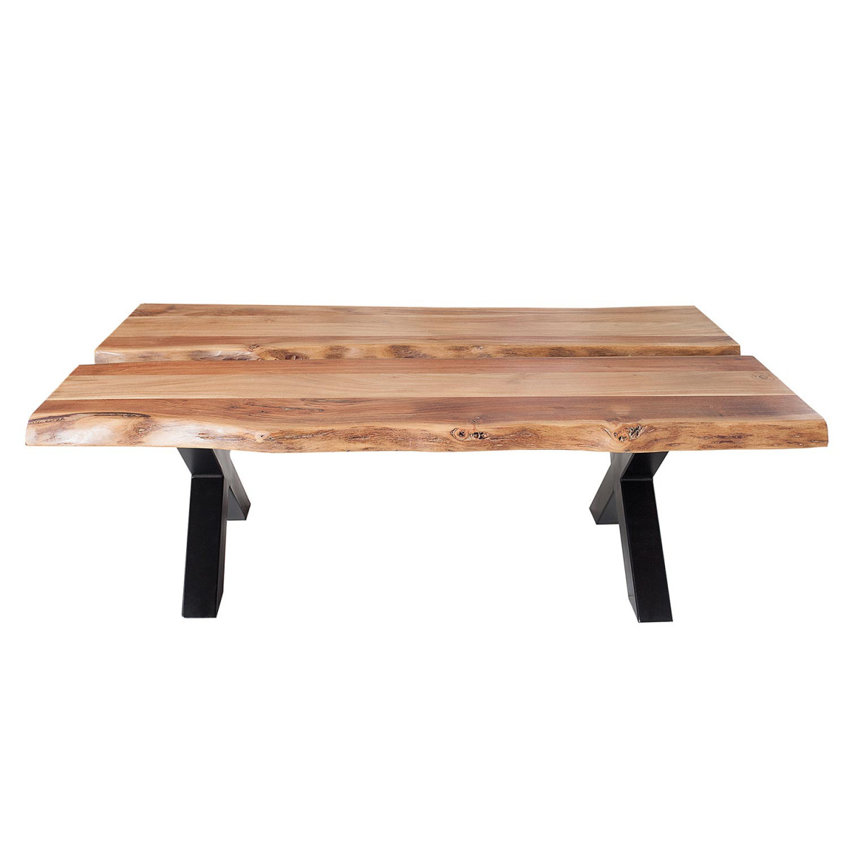 Table basse acacia massif et décor noir métal
