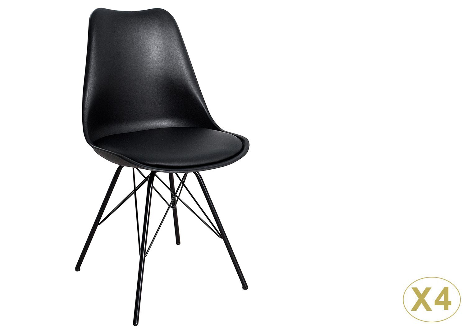 Chaises style rétro coque noire et pieds métal noir