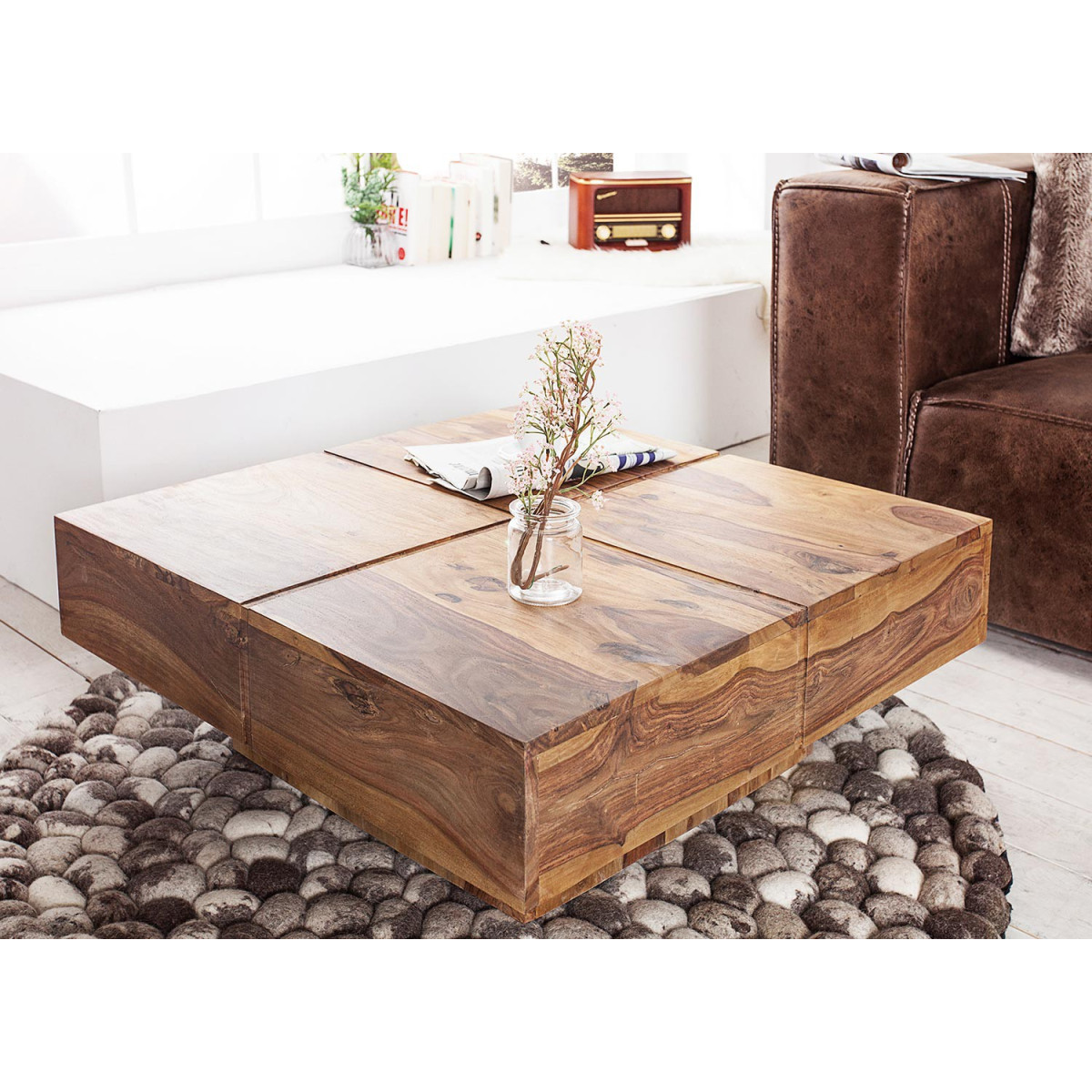 Table basse carrée bois massif sesham 80 cm