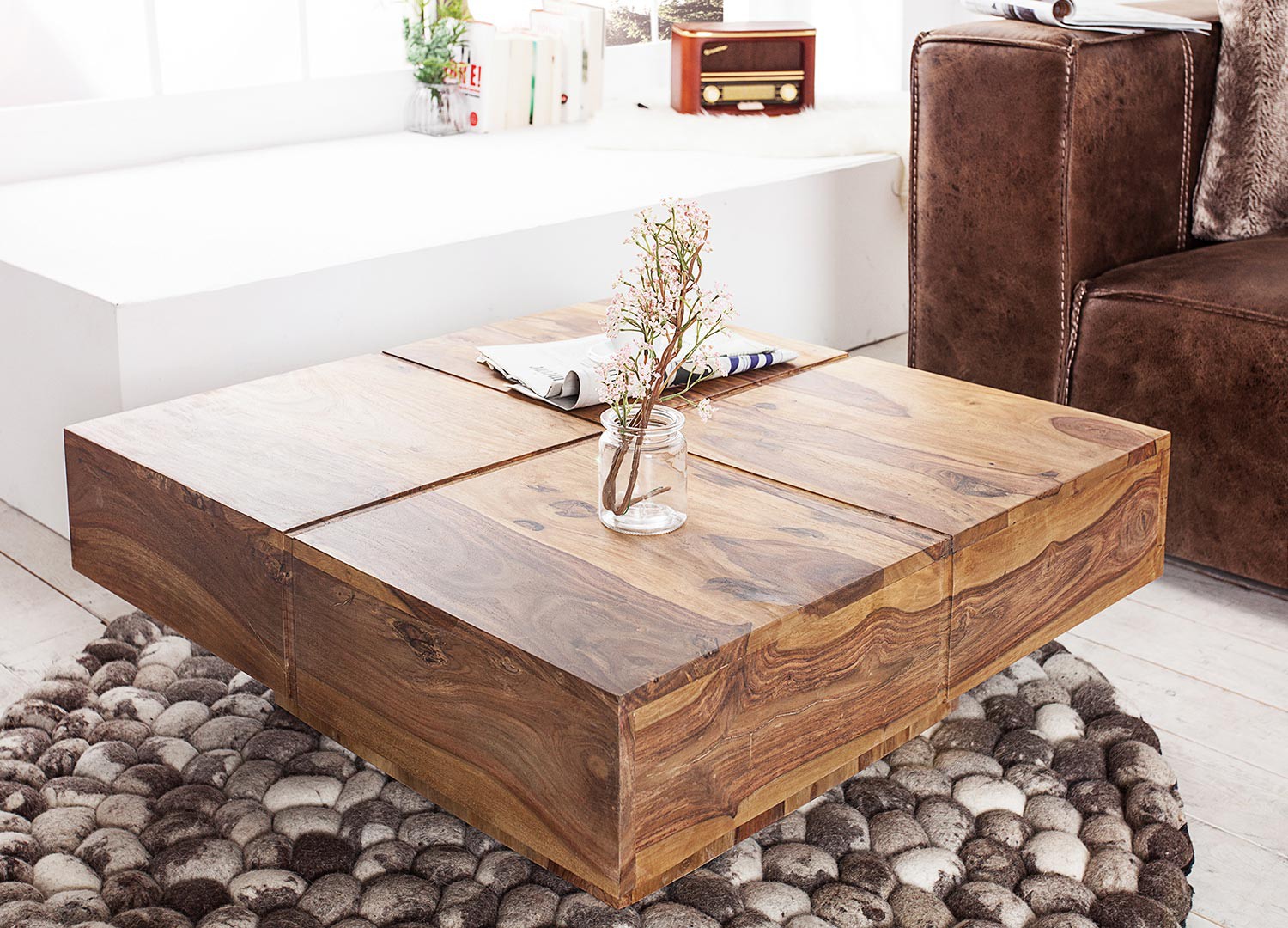 Table basse carrée bois massif sesham 80 cm