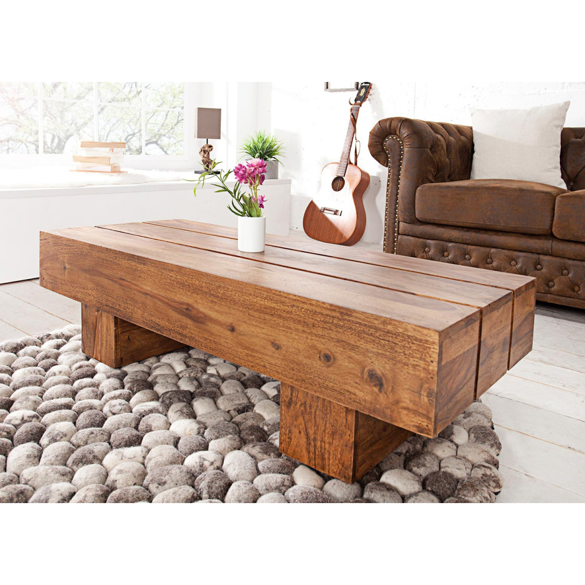 Table basse rectangulaire bois massif sesham 1m