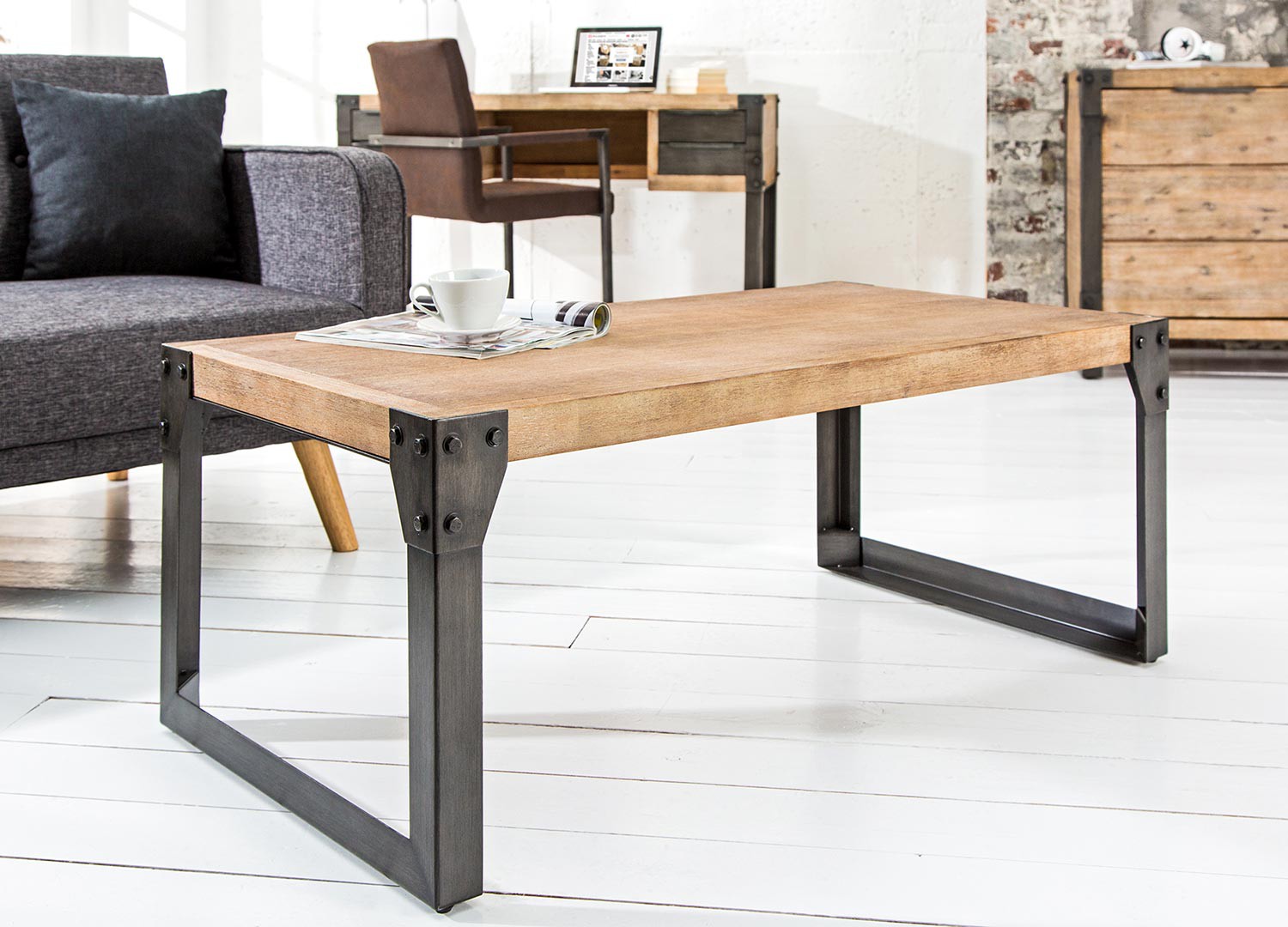 Table basse bois massif acacia et métal