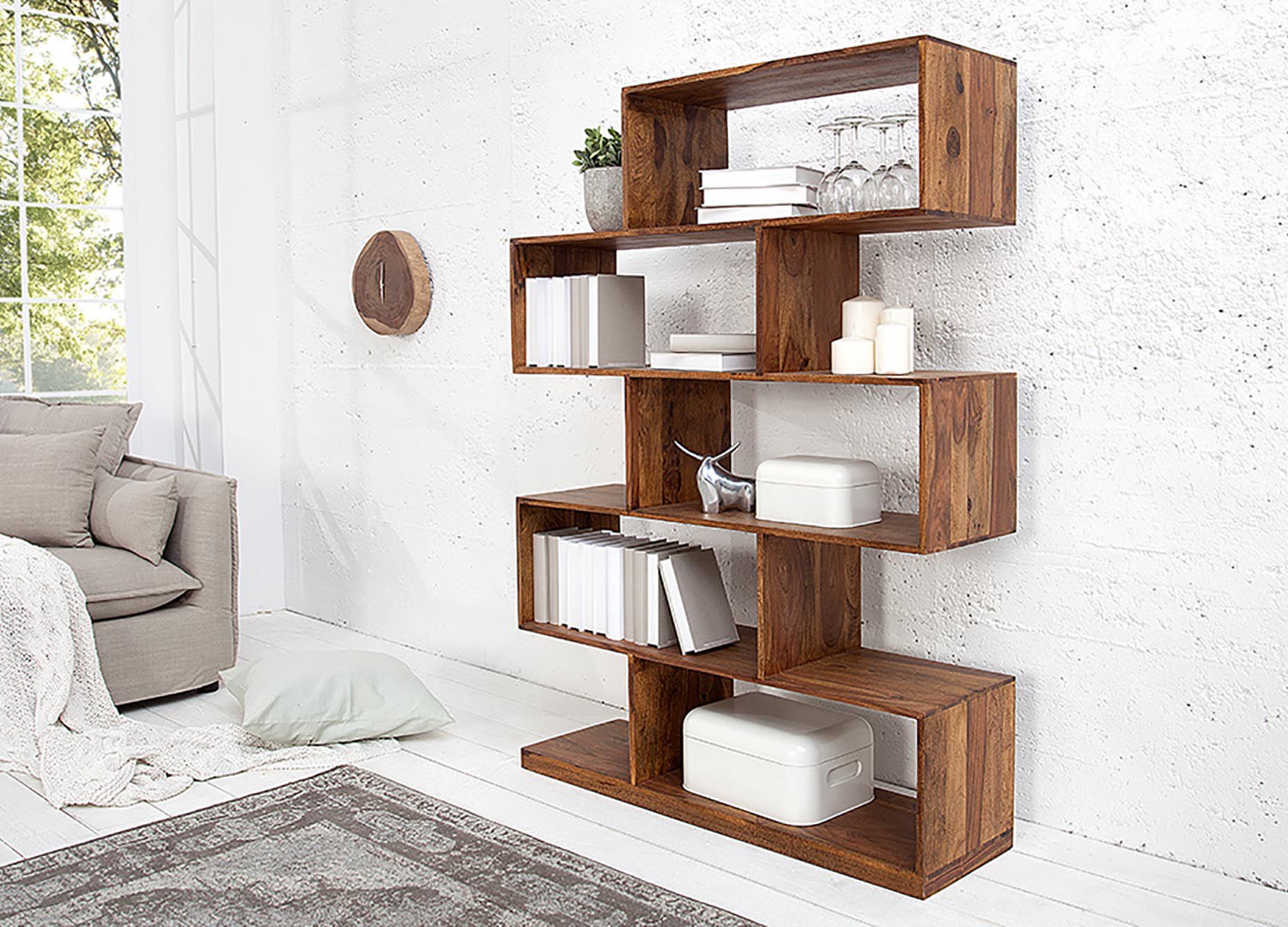 Bibliothèque en bois massif sesham 5 compartiments