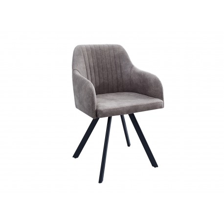 Chaise vintage gris taupe avec accoudoirs et pieds métal noir