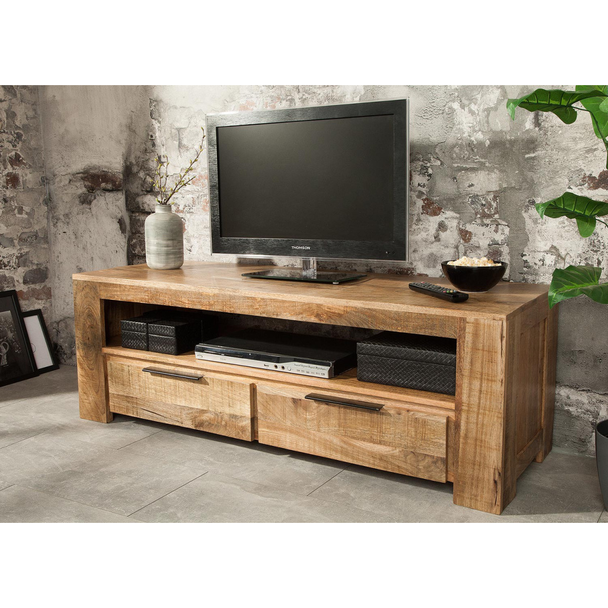 Meuble tv bois massif moderne 130 cm