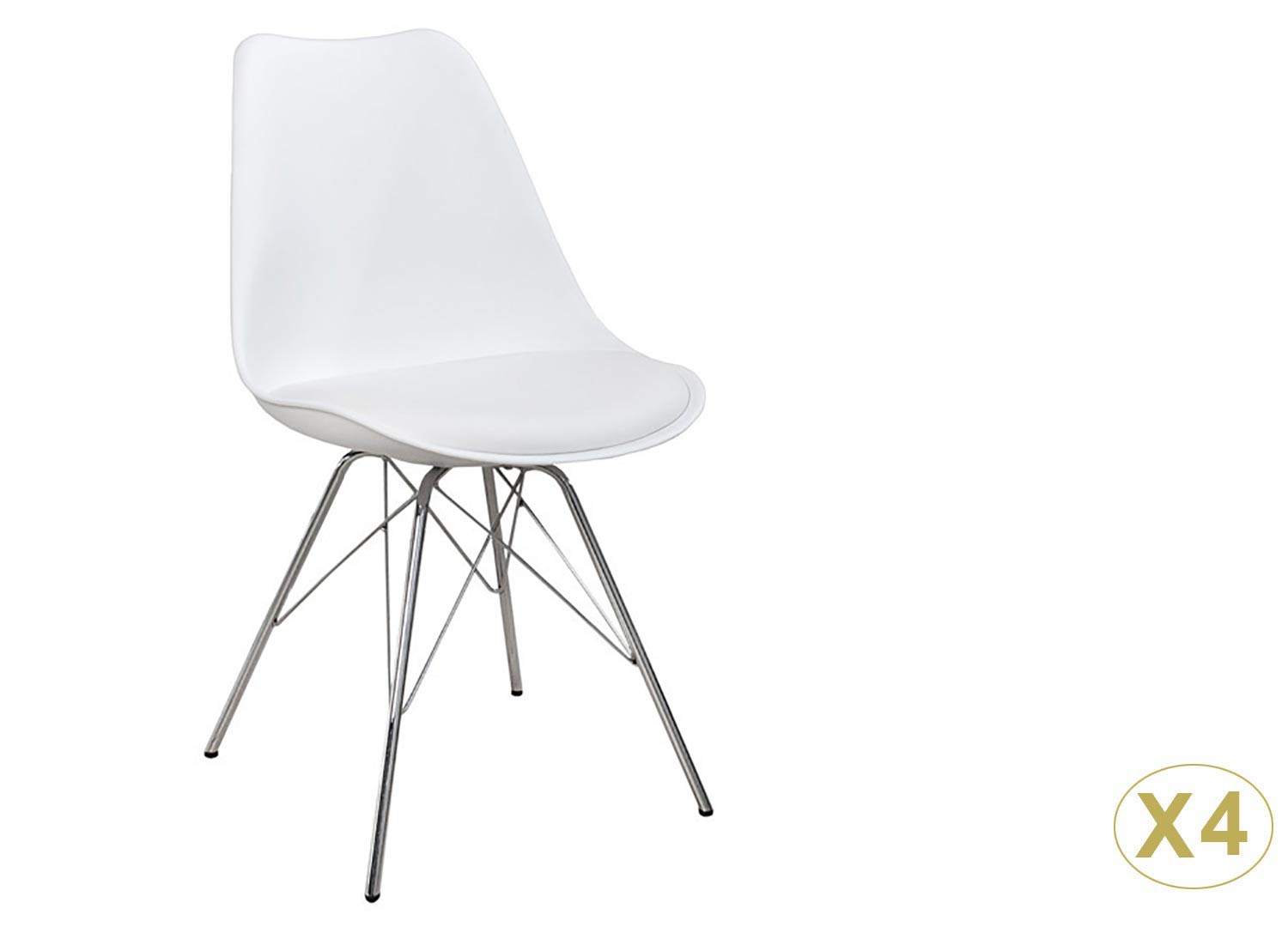 Chaises style rétro coque blanche et pieds chromés