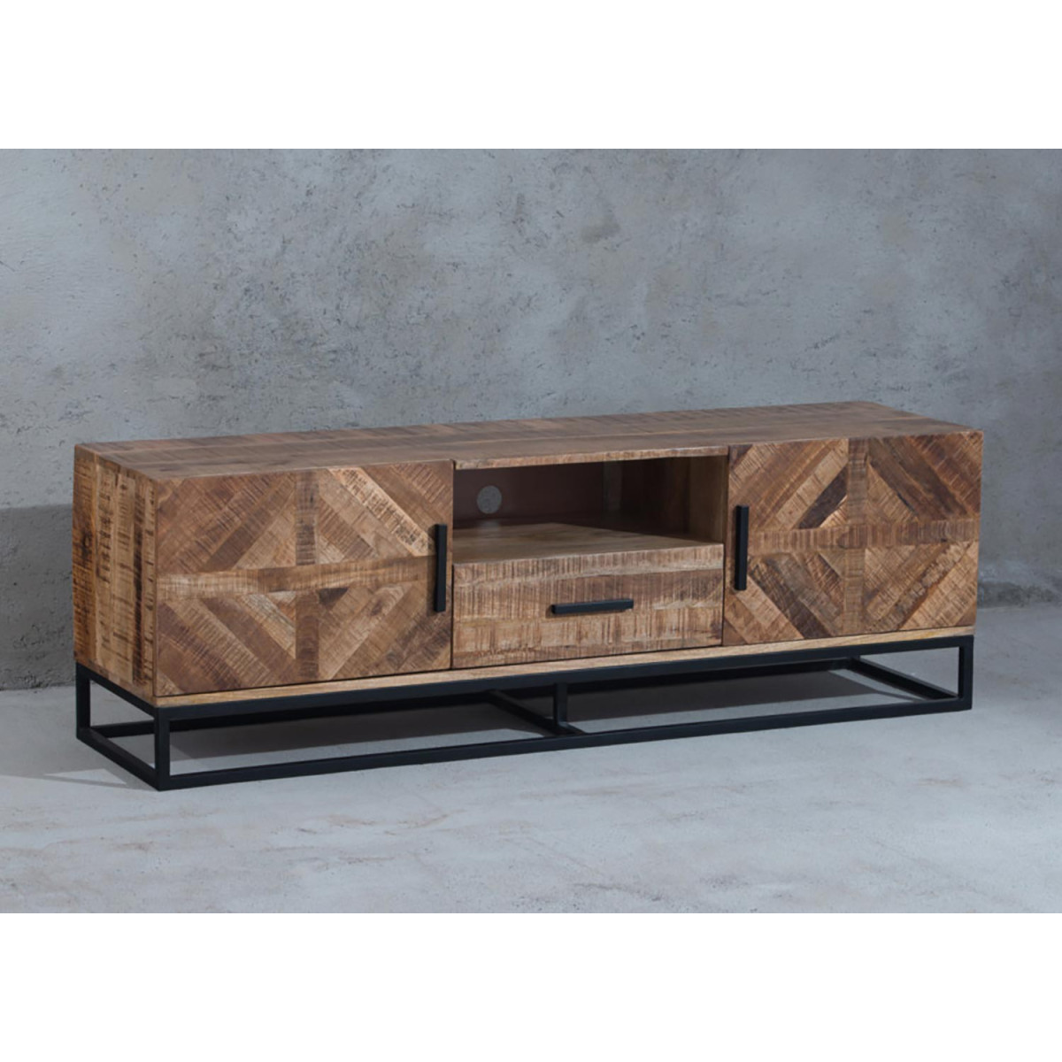 Meuble tv 160 cm design industriel bois de manguier