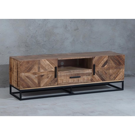 meuble tv 160 cm design industriel bois de manguier cbc meubles