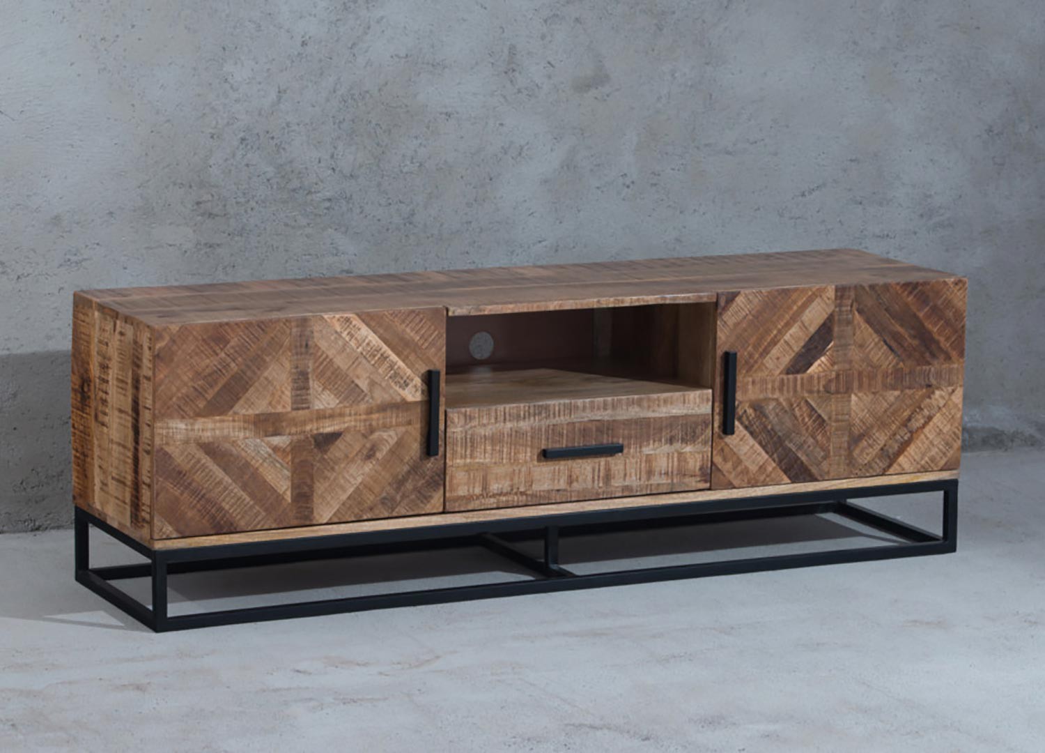 Meuble tv 160 cm design industriel bois de manguier