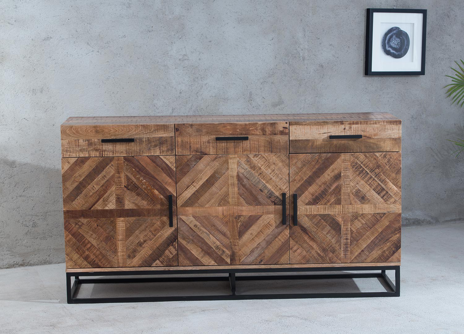 Buffet bois massif 160 cm design industriel bois de manguier