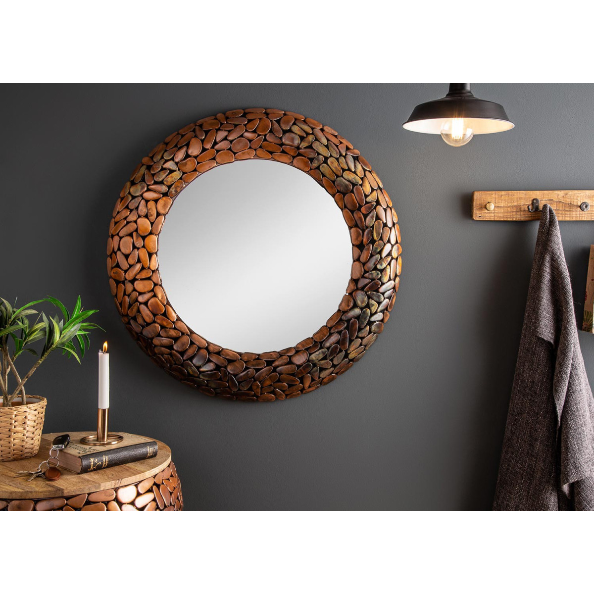 Miroir rond cuivré effet mosaïque 82 cm