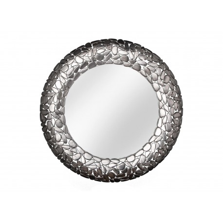 Miroir rond argenté effet mosaïque 82 cm