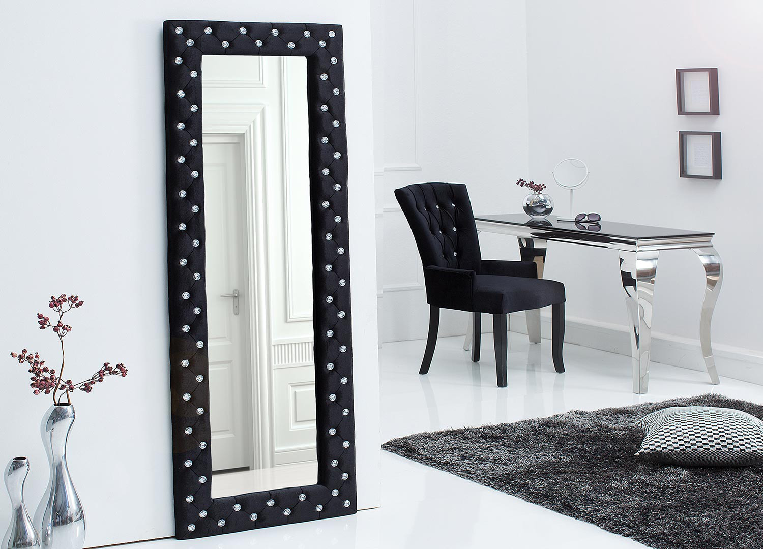 Miroir rectangulaire style baroque velours et strass - Cbc-Meubles