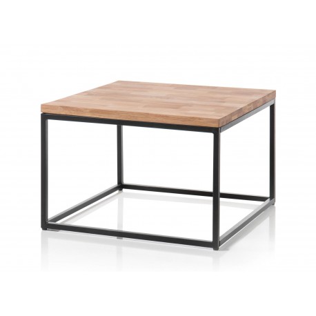 Table basse carrée bois massif et métal 70 cm