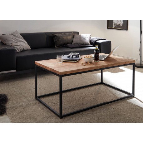 Table basse rectangulaire bois massif et métal 110 cm