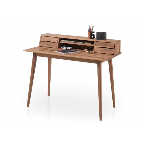 Bureau secrétaire bois massif 4 tiroirs et 2 niches 110 cm
