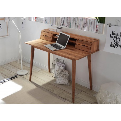 Bureau secrétaire bois massif 4 tiroirs et 2 niches 110 cm