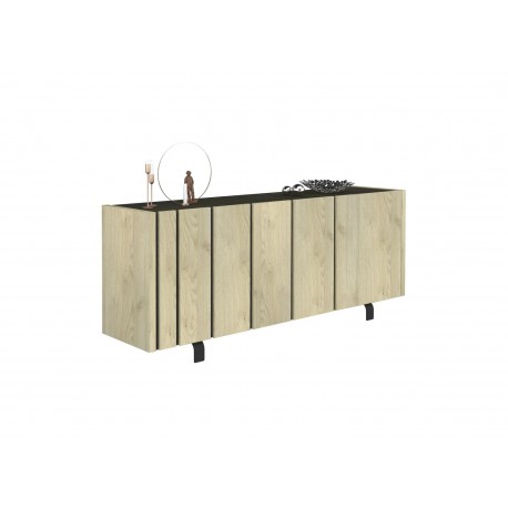Buffet bahut design 3 portes chêne et décor noir