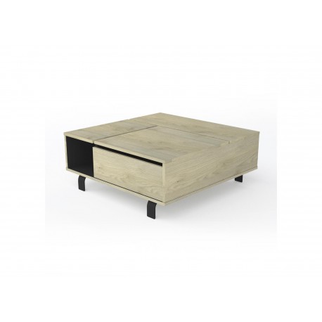 Table basse carrée plateau relevable chêne et pieds métal noir