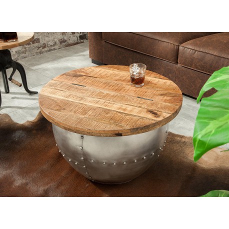 Table basse design bois de manguier industrielle