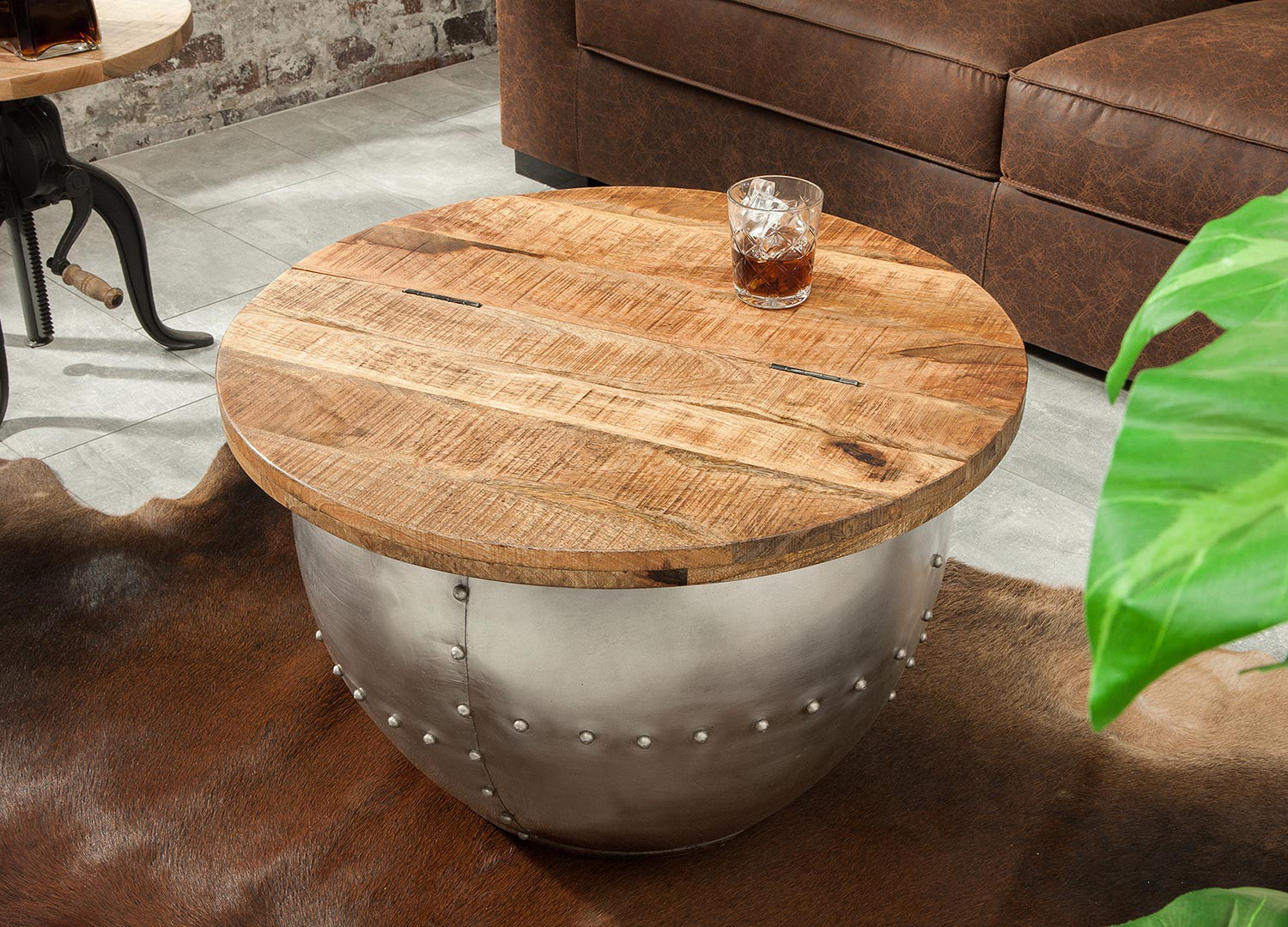 Table basse design bois de manguier industrielle