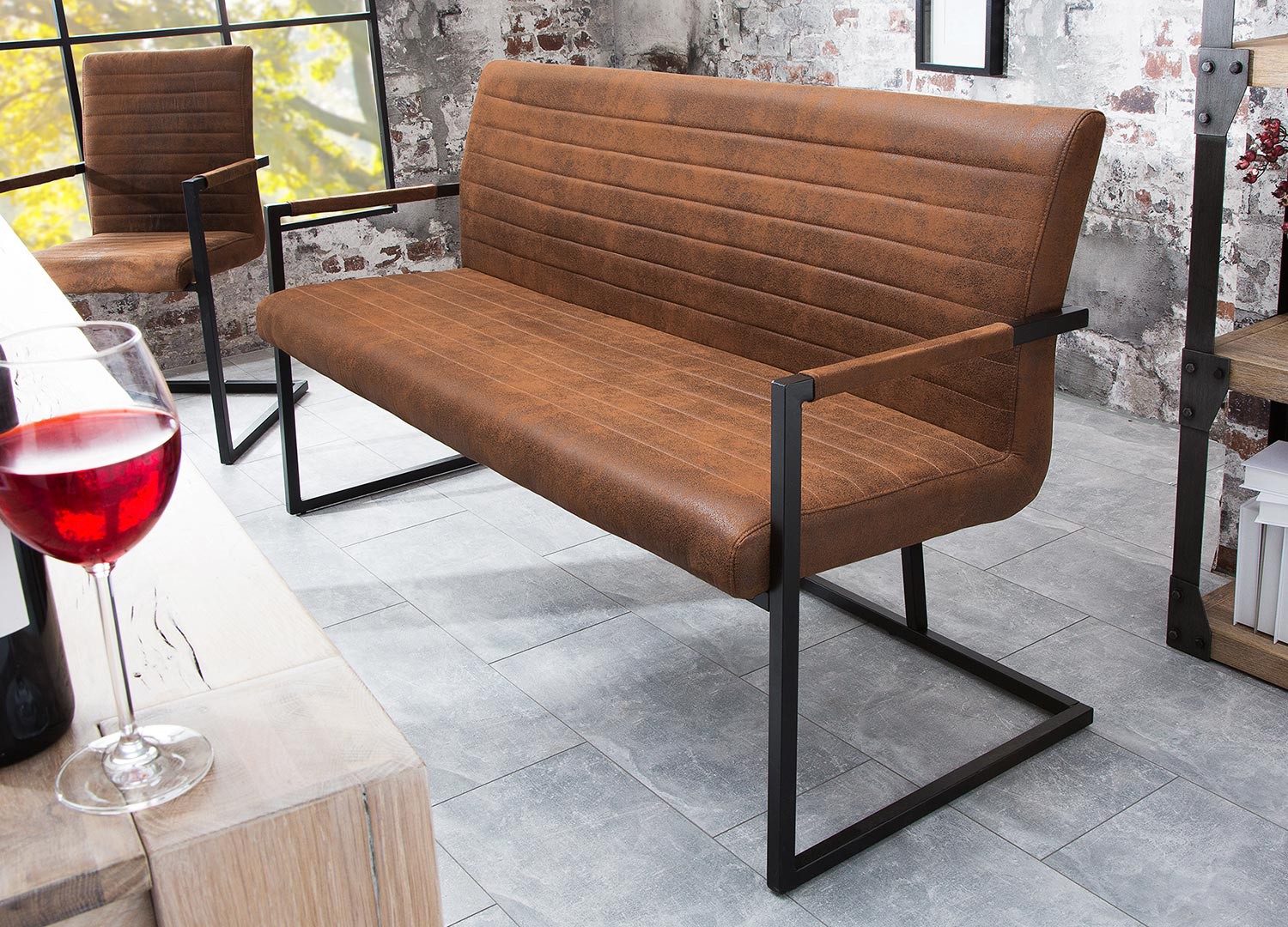 Banquette design avec accoudoirs marron vintage 160 cm