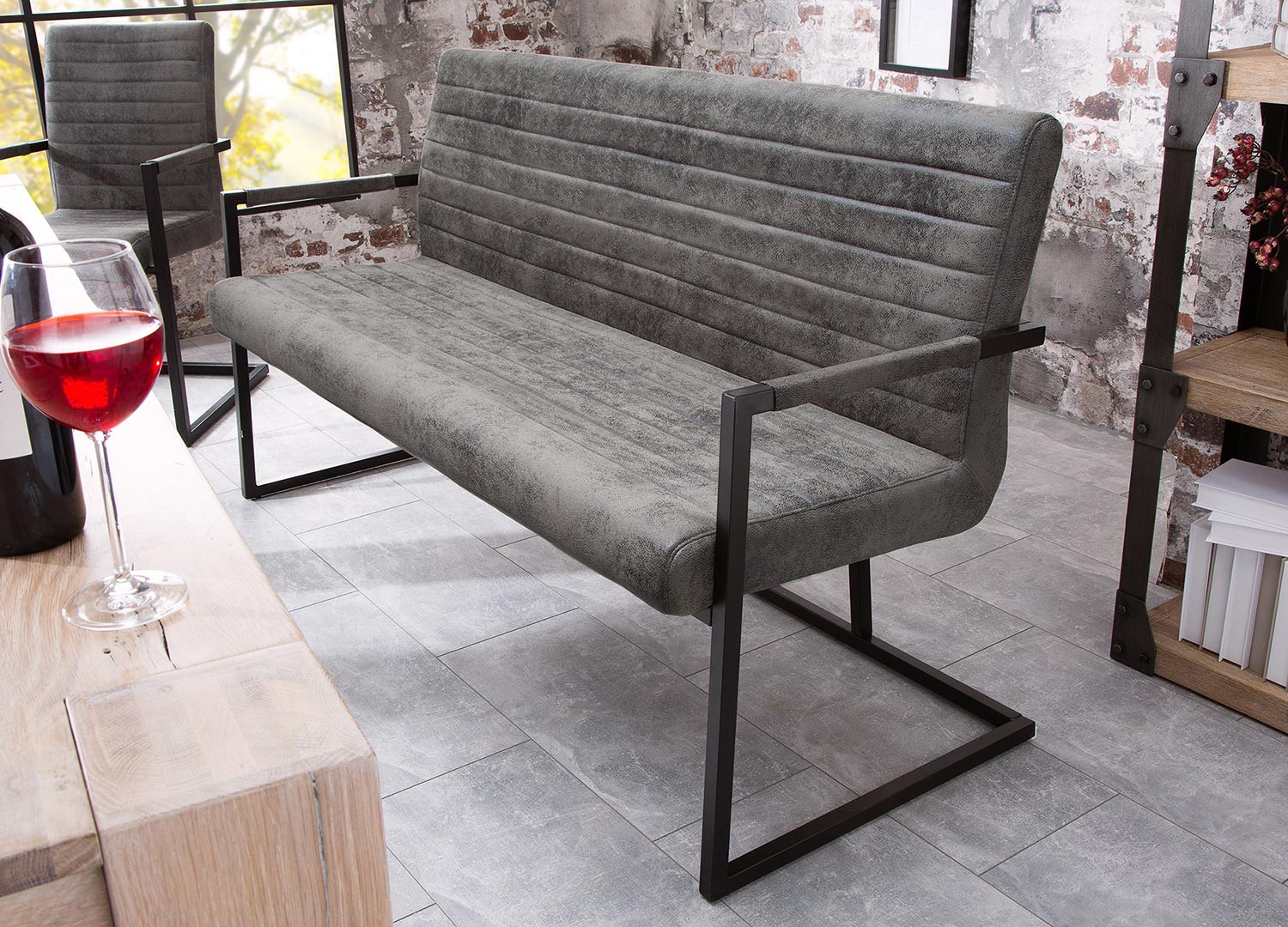 Banquette design avec accoudoirs gris vintage 160 cm