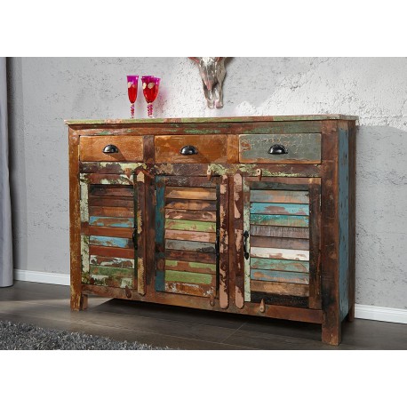 Meuble buffet en bois recyclé coloré 1m25